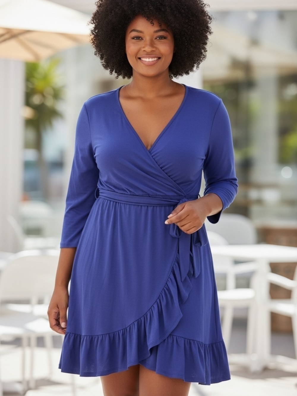 Missky lue Wrap Dress with Ruffle Hem
